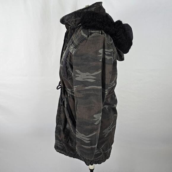 American Eagle Jacket Women's M Gray Camo Heavyweight Full Zip and Snap Hooded - Picture 14 of 16